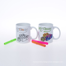 11oz brush pencil  mug  sublimation coating mug with color pen  drawing mug